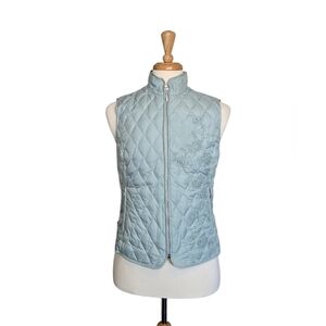 Eddie Bauer Light Blue Quilted Floral Embroidered Goose Down Vest M Winter Layer